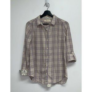 Isabella Sinclair Anthropologie Womens Purple Plaid Button Up Shirt Size XS Lace